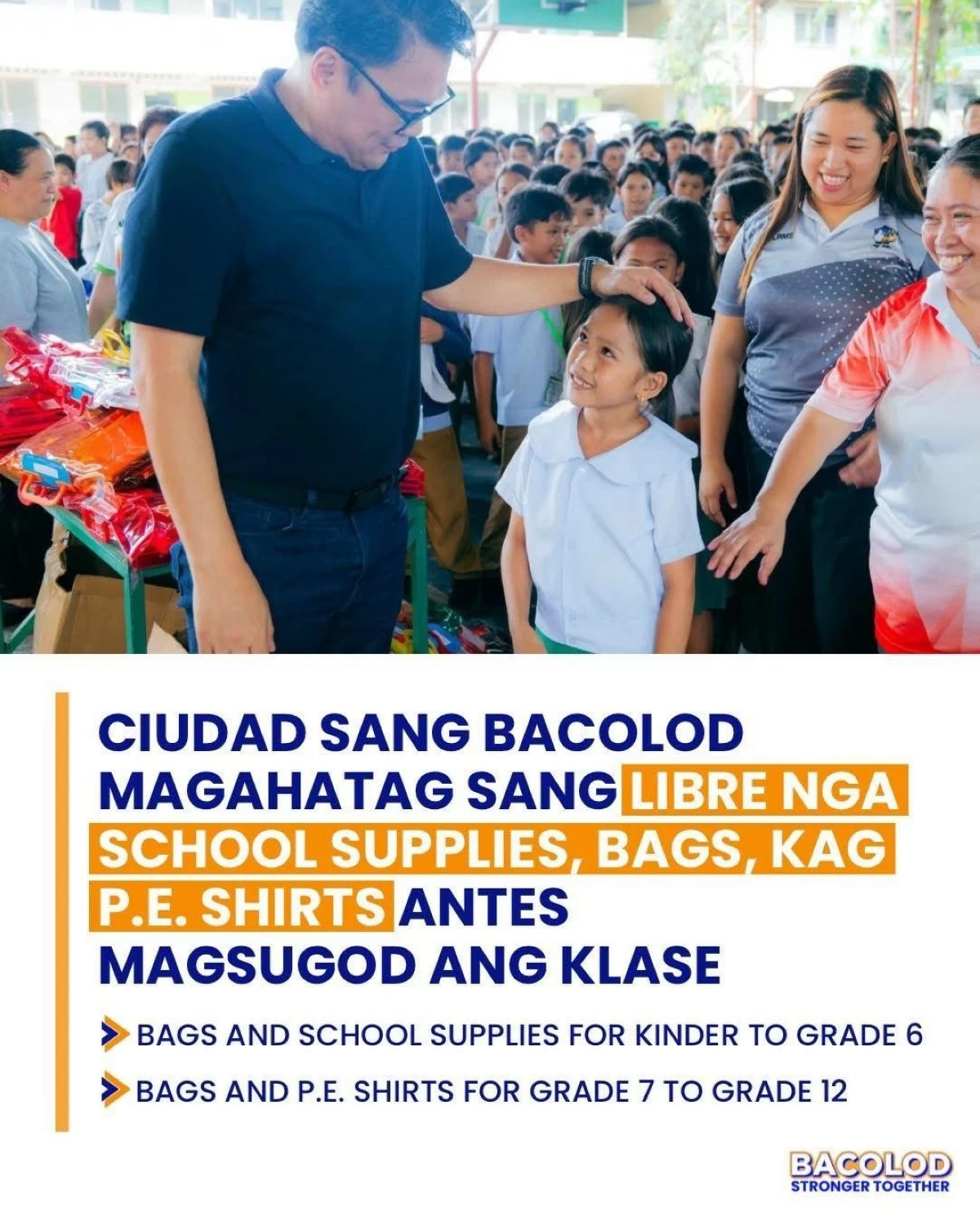 THE city government of Bacolod is distributing free school supplies for students this school year.