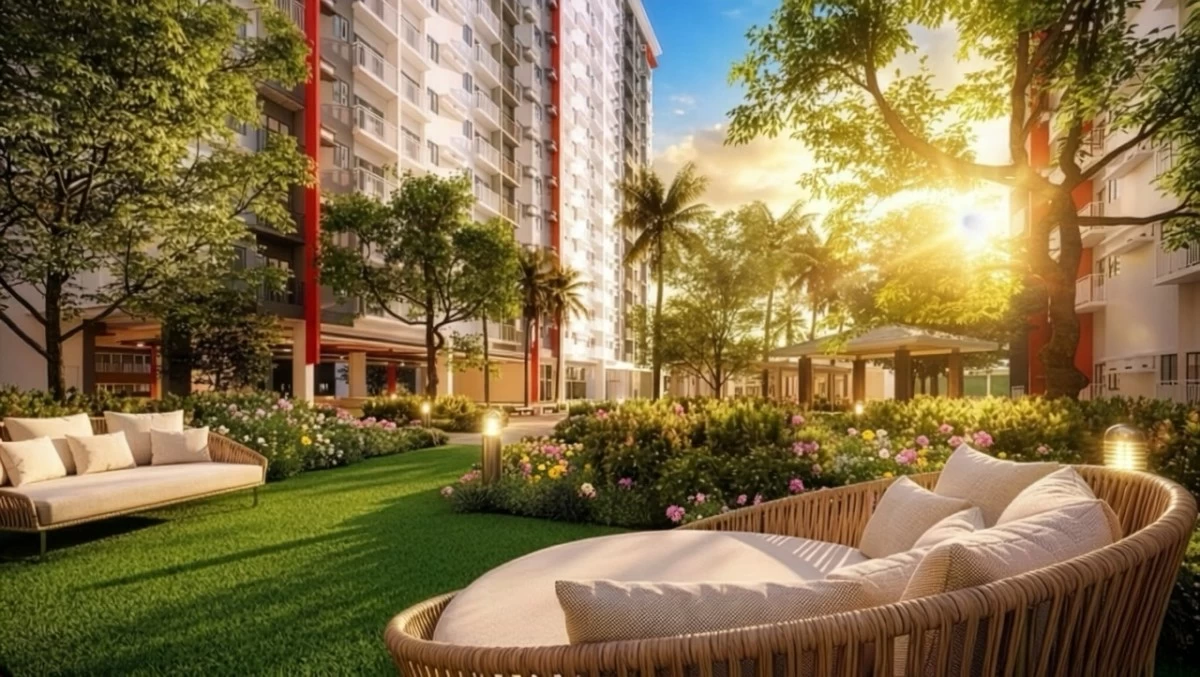Bloom Residences’ outdoor lounges offer a peaceful escape right within the community. (Photo: SMDC)