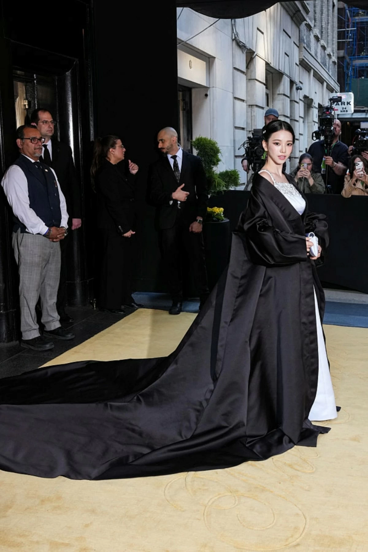 Aespa's Karina leaves The Carlyle Hotel before the 2026 Met Gala celebrating 