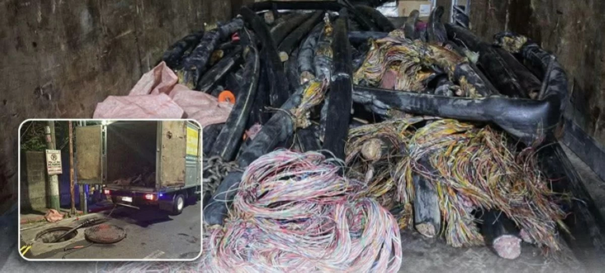 Recovered copper cables and stripped wires seized from suspects during a cable theft operation in San Juan City. (Photo courtesy of PNP)