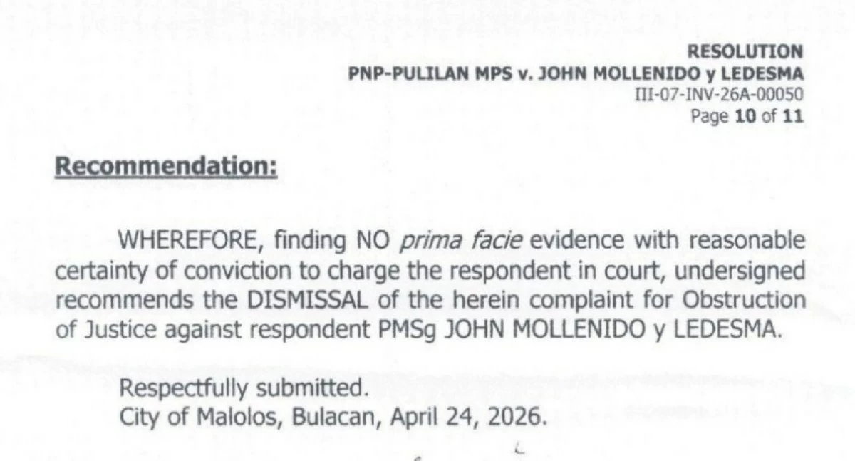 Part of the resolution by the Office of the City Prosecutor of Malolos, Bulacan (Photo from Rimando Law Office's Facebook account) 