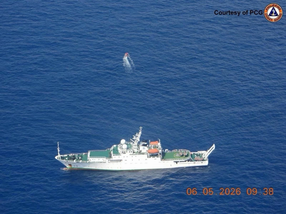 The Philippine Coast Guard releases a photo of of a Chinese research vessel approximately 7.34 nautical miles west of Rozul Reef in the West Philippine Sea during its maritime patrol on Wednesday, May 6, 2026. (photo: PCG) 