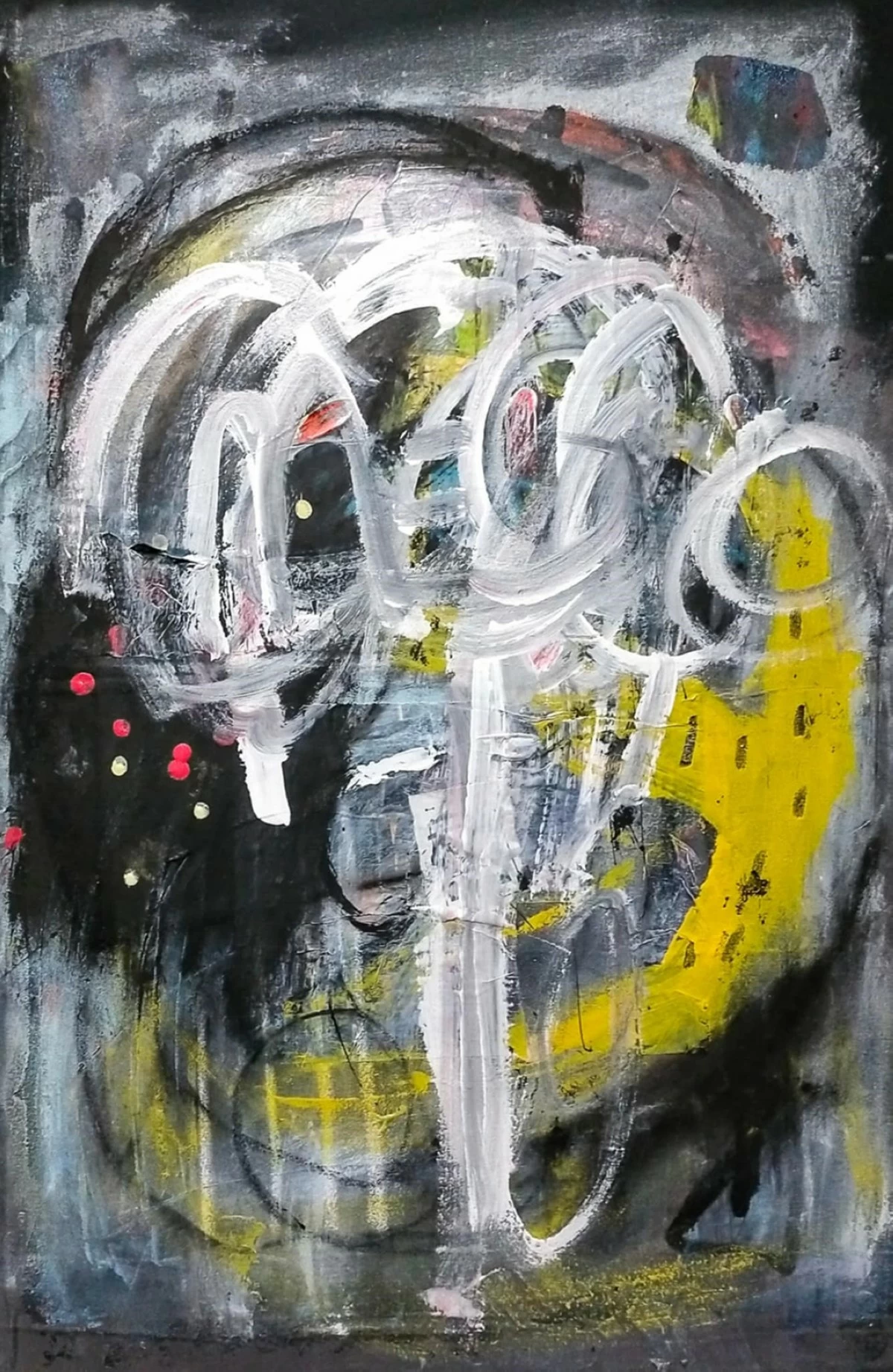 'I AM MEYO,' mixed media on canvas, 24x36 inches, 2026