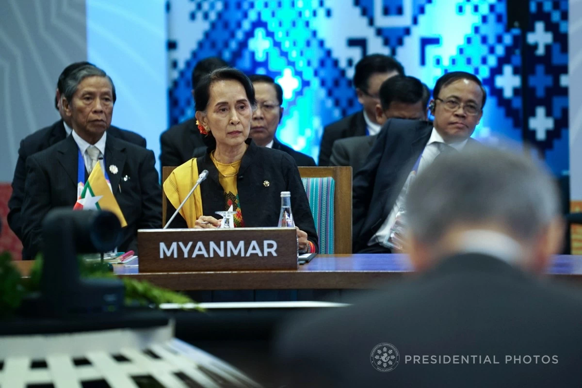 File photo of detained Myanmar leader Daw Aung San Suu Kyi during the 31st ASEAN Summit Plenary in Pasay City on Nov. 13, 2017. Suu Kyi attended the said event as Myanmar's State Counsellor. (KING RODRIGUEZ/PRESIDENTIAL PHOTO)