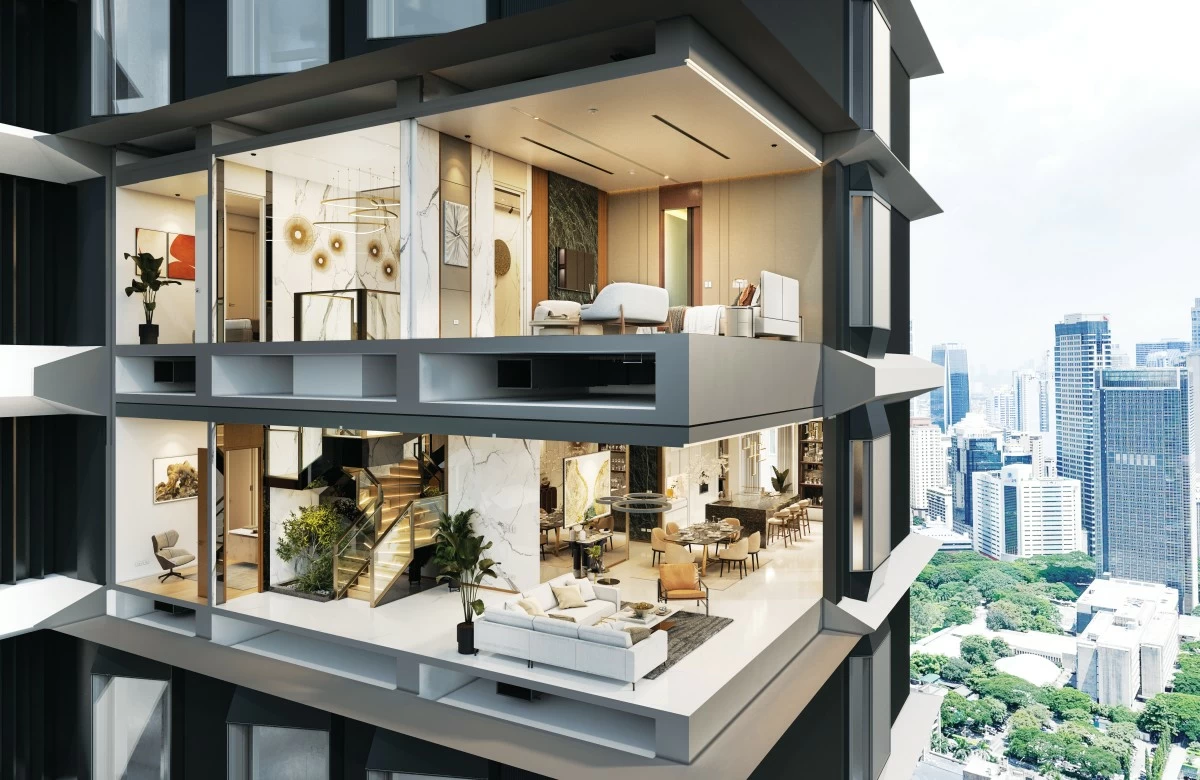 The double slab system allows rooms to expand or change function entirely, ensuring that reconfiguring a unit is a question of intent rather than structural intervention. 