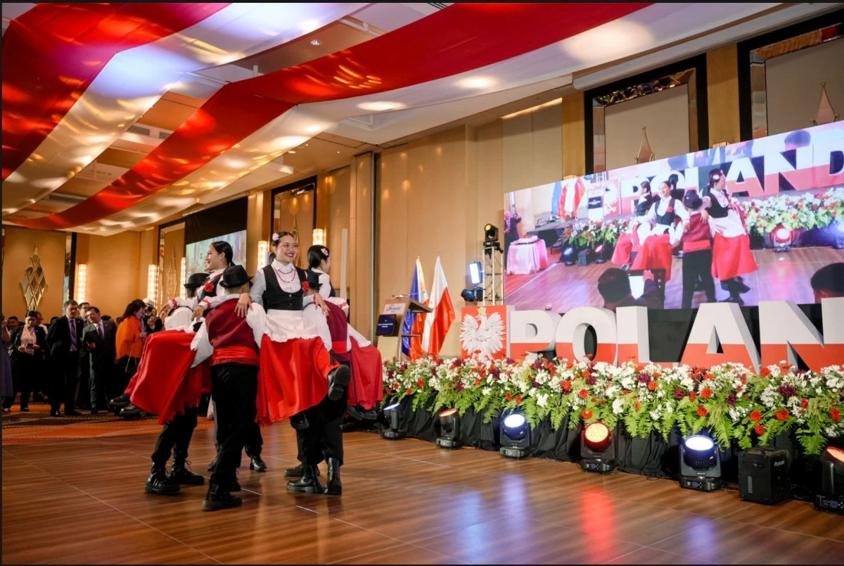 Dancers from the Lyceum of the Philippines University Cavite perform traditional Polish dances for the crowd