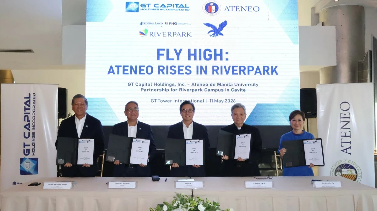 Present at the formal land donation for the future Ateneo de Manila University campus at Riverpark are (from left) GT Capital President Carmelo Maria Luza Bautista, GT Capital Chairman Francisco C. Sebastian, GT Capital Vice Chairman Alfred V. Ty, Ateneo de Manila University President Fr. Roberto Yap, S.J., and Ateneo de Manila University Board of Trustees Chairperson Bernadine T. Siy.