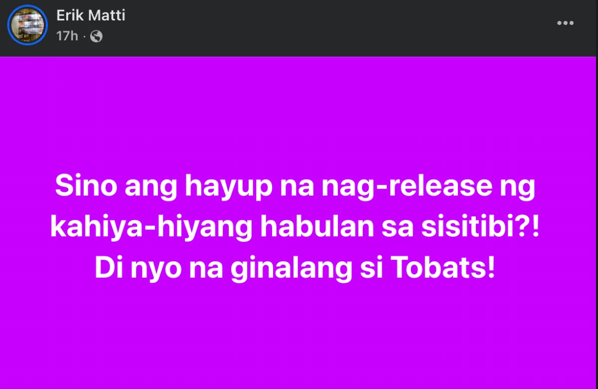 Director Erik Matti's Facebook post 
