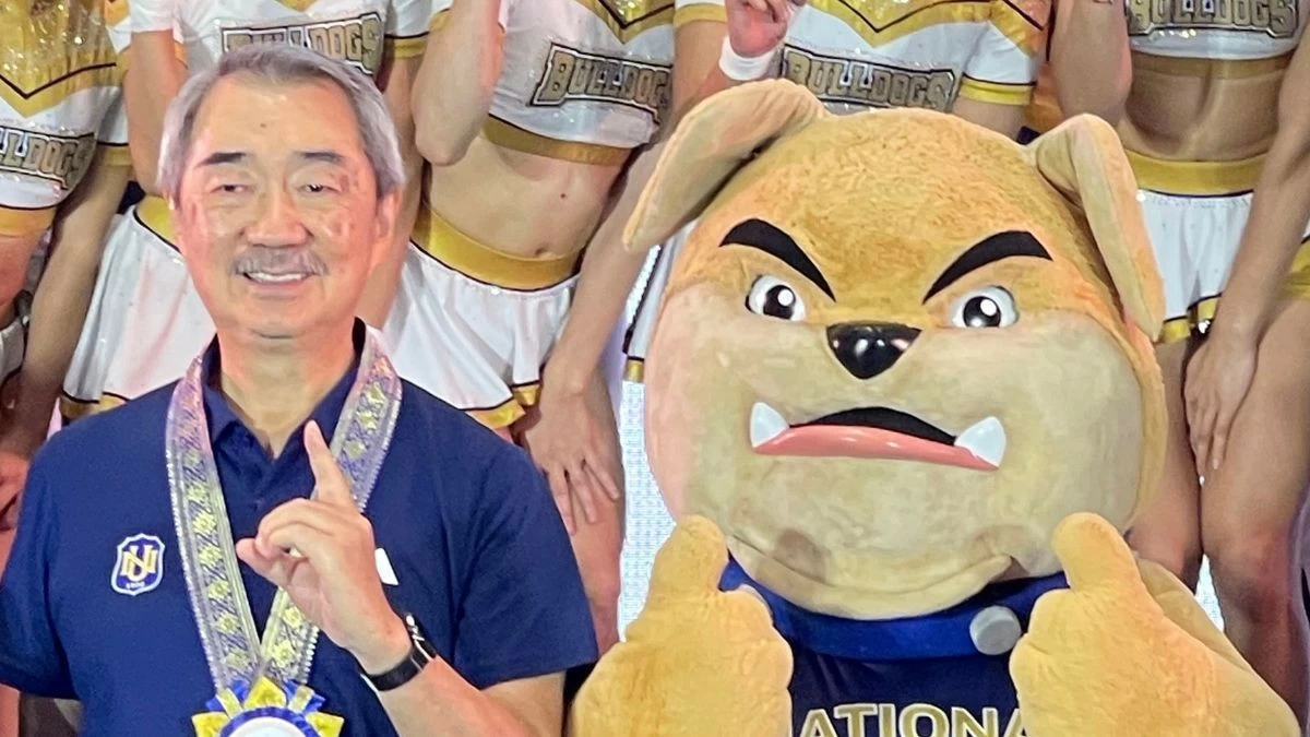AIM HIGH Dr. Hans Sy, NU chairman of the board with NU mascot (Photos: NU)