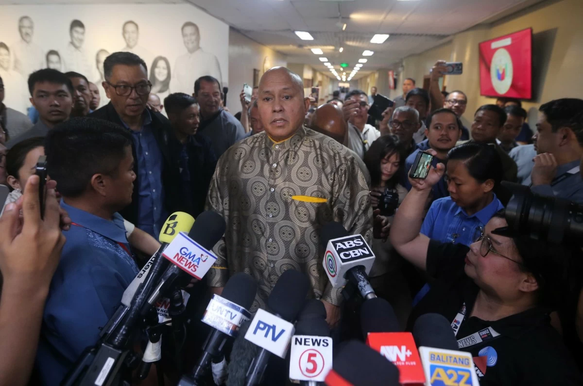 Senator Ronald ‘Bato’ Dela Rosa speaks during a press conference at the Senate in Pasay City, May 13, 2026. (Mark Balmores)