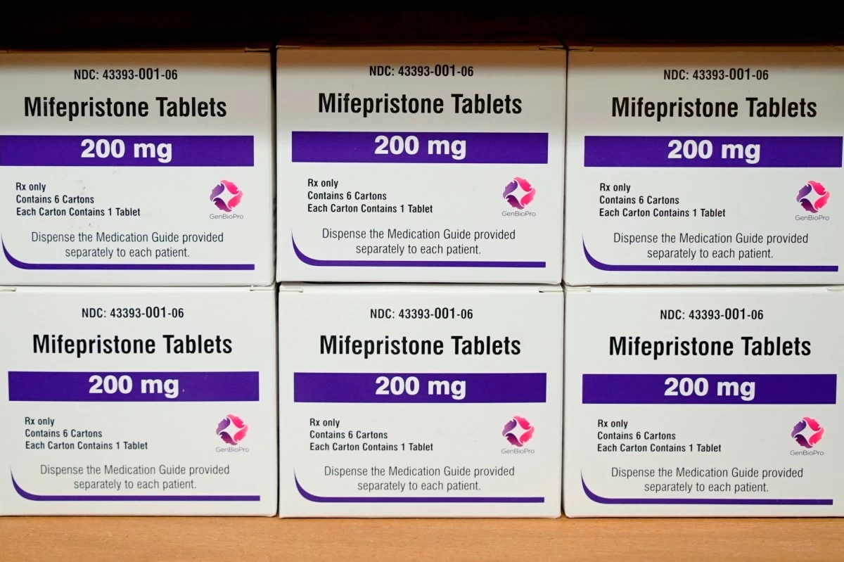 FILE - Boxes of the drug mifepristone sit on a shelf at the West Alabama Women's Center in Tuscaloosa, Ala., March 16, 2022. (AP Photo/Allen G. Breed, File)