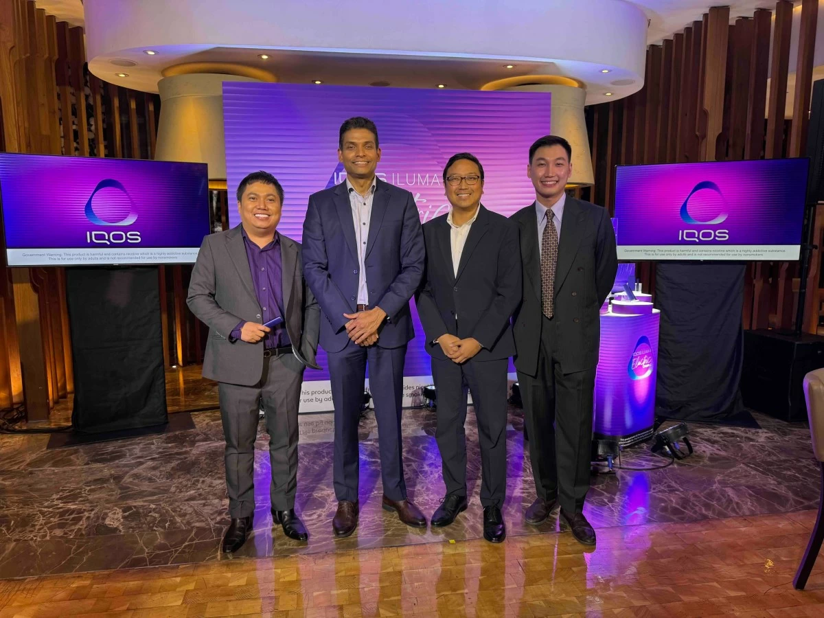 DINNER CIRCLE PMFTC executives gather at the dinner venue: Crismer Tiria, head of marketing; Vicknatheeban Tharmalingam, director for smoke-free products; Atty. Ferdi Echiverri, director of communications; and Henry Yap, IQOS brand manager. (Photo: Feliciano Rodriguez III/Manila Bulletin)