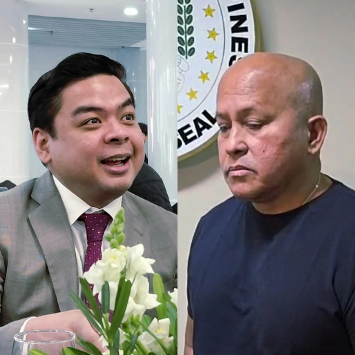 Bicol Saro Party-list Rep. Terry Ridon (left), Senator Ronald "Bato" dela Rosa (MANILA BULLETIN, Facebook)