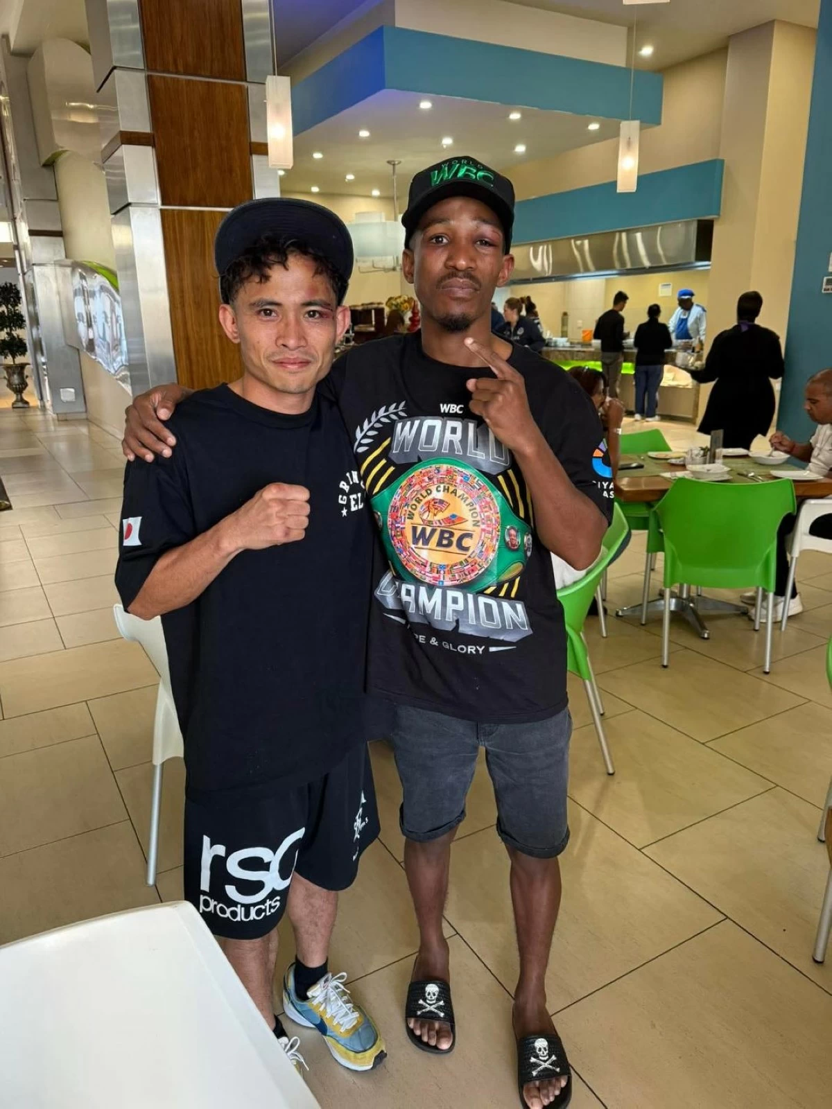 MELVIN ‘El Gringo’ Jerusalem (left) and Siyakholwa Kuse meet after their world title fight over the weekend in South Africa. (Facebook/Melvin Jerusalem)