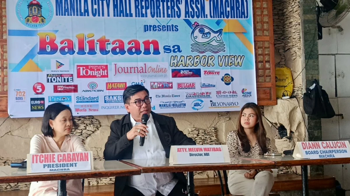 MACHRA President Itchie Cabayan, NBI Director Atty. Melvin Matibag and MACHRA Board Chairperson Diann Calucin at the Manila City Hall Reporters’ Association (MACHRA) “Balitaan” forum on Tuesday, May 19, held at Harbor View Restaurant in Ermita, Manila.