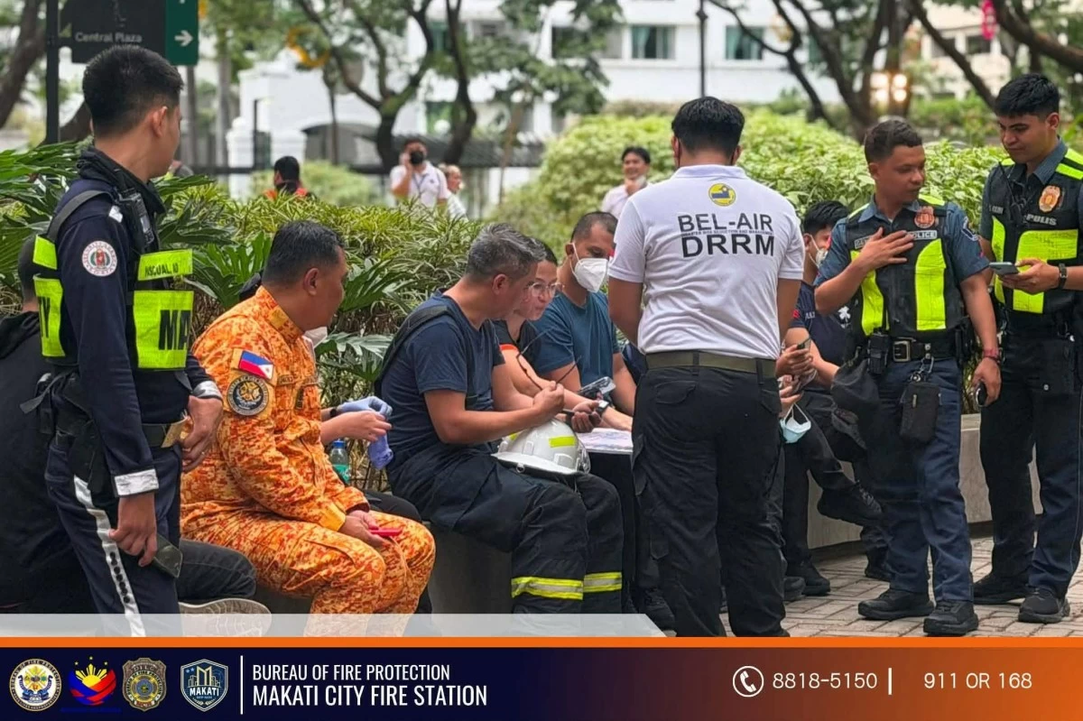BFP–Makati City personnel respond to individuals affected by a chemical leak in Makati City. (Photos from BFP NCR-Makati City/Facebook)