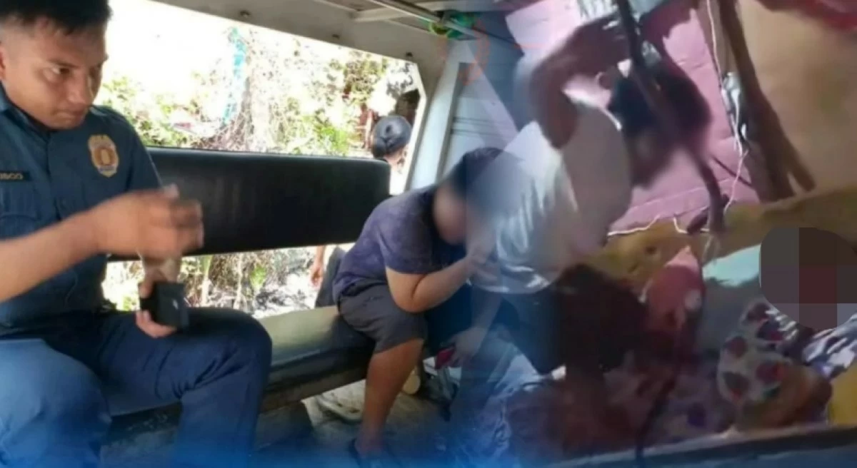 The woman (right photo) hitting the child and (left) the arrest of the suspect (Composite photo from the Taguig police's Facebook page) 