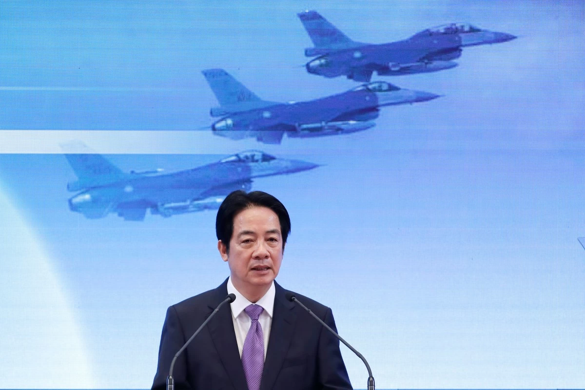 Taiwanese President Lai Ching-te delivers a speech to mark his second anniversary in office during a press conference in Taipei, Taiwan, Wednesday, May 20, 2026. (AP Photo/Chiang Ying-ying)