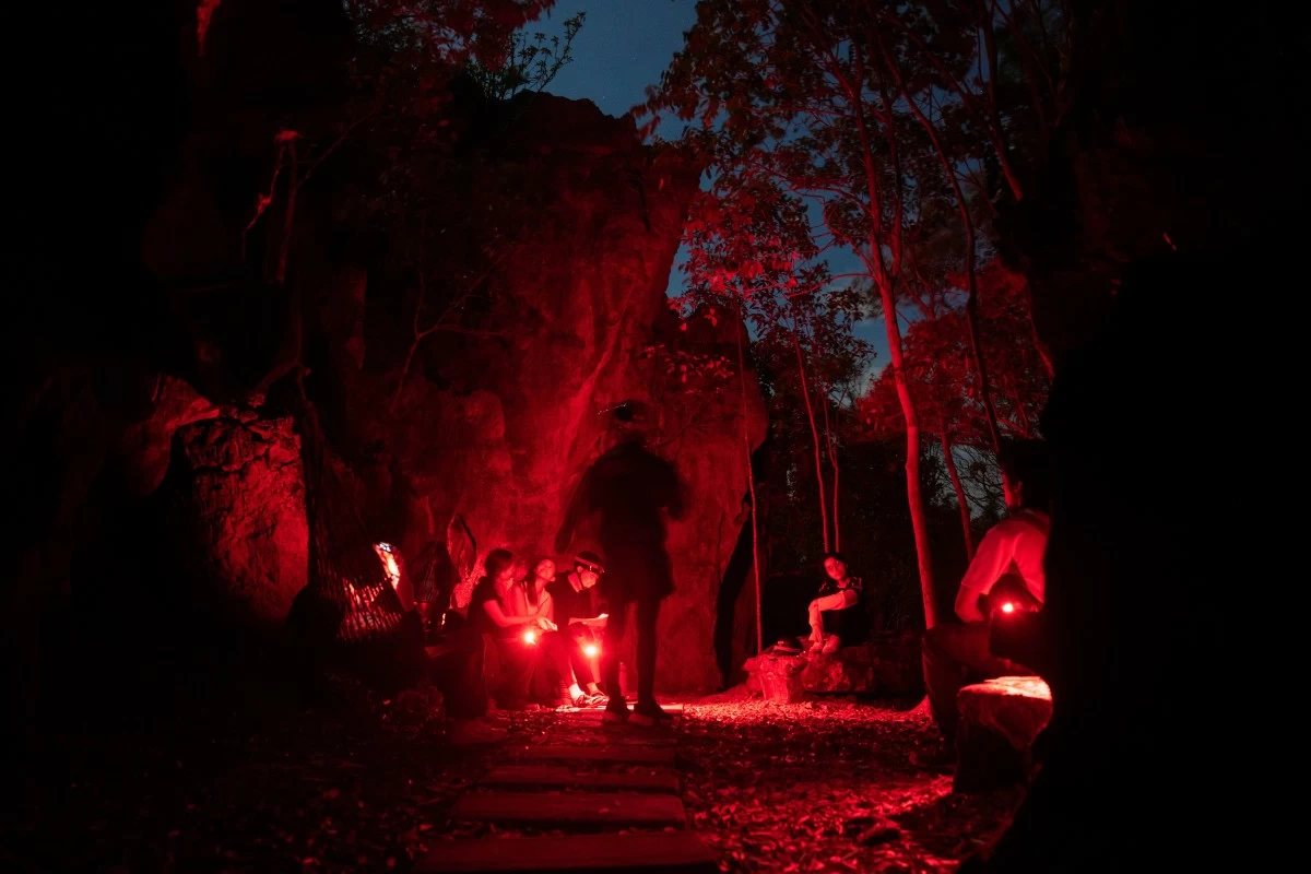 Red light is used to explore the forest in the dark. 
(Image by Renz Perez/MGFI)