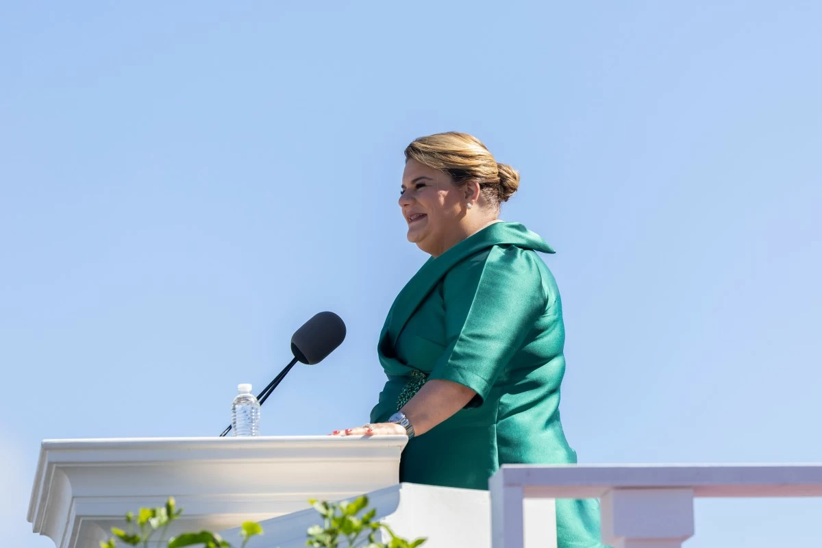 FILE - Jenniffer Gonzalez speaks after she was sworn in as governor outside the Capitol in San Juan, Puerto Rico, Jan. 2, 2025. (AP Photo/Alejandro Granadillo, File)