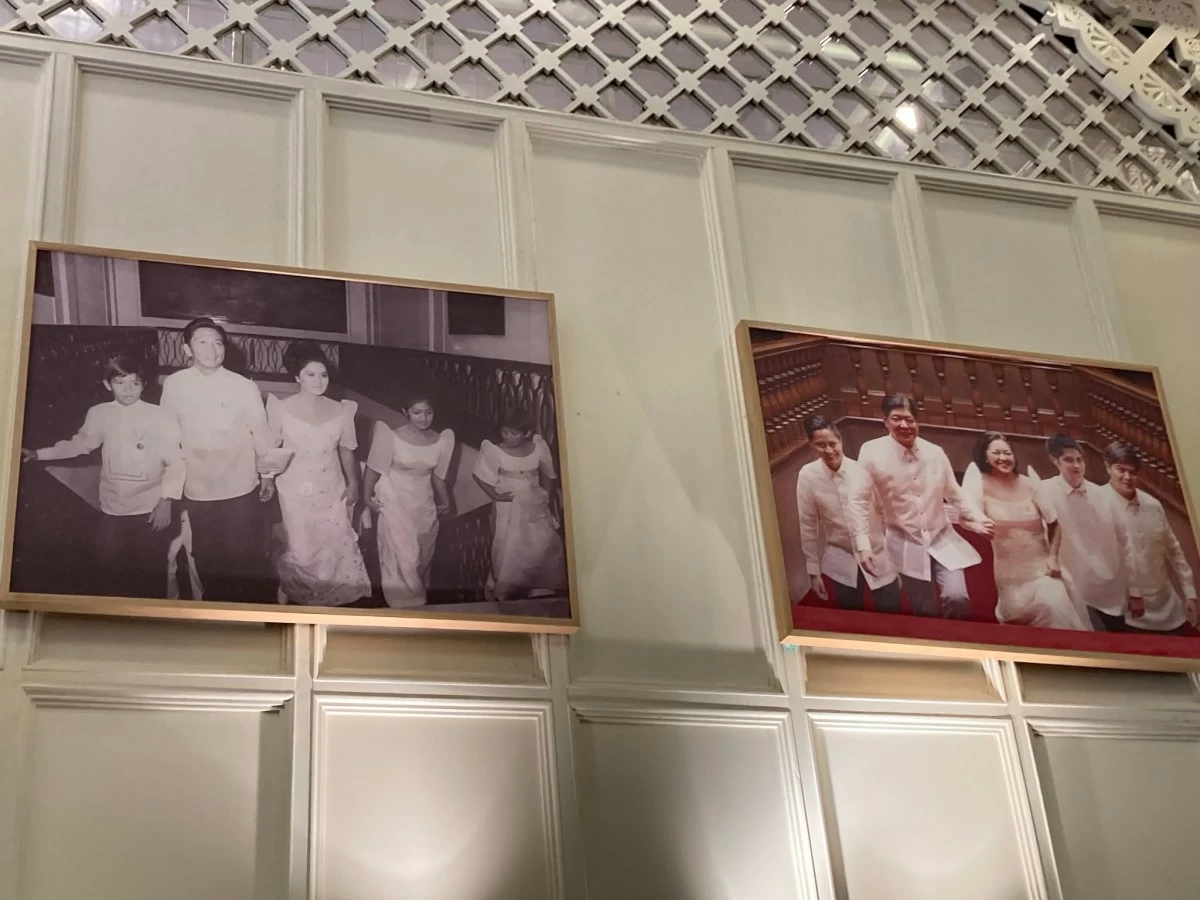 FIRST FAMILIES Photographs of the Marcos families show them ascending the Malacañan Grand Staircase