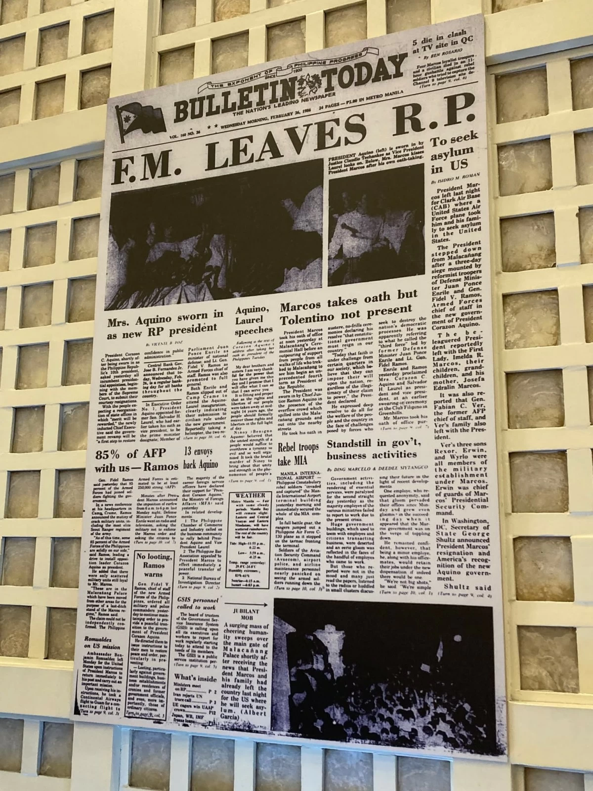 HISTORY ON PRINT A 'Bulletin Today' clipping shows visitors a glimpse of what the country was like once Martial Law came to an end