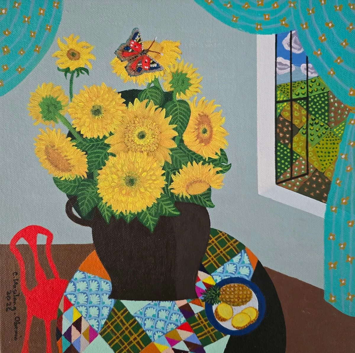 'STILL LIFE WITH PINEAPPLE,' 12x12 inches, acrylic on canvas, 2026