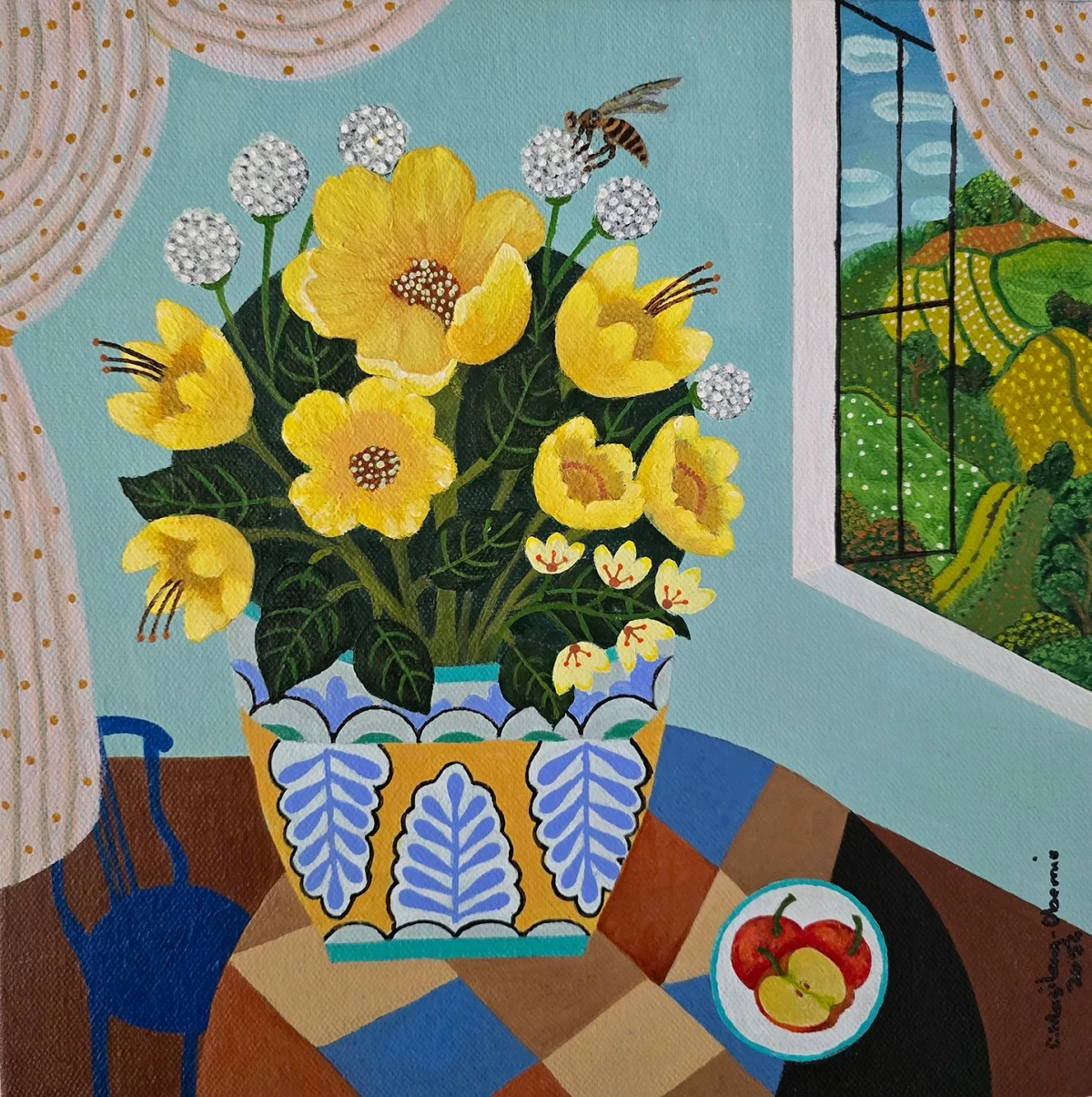 'STILL LIFE WITH APPLES,' 12x12 inches, acrylic on canvas, 2026