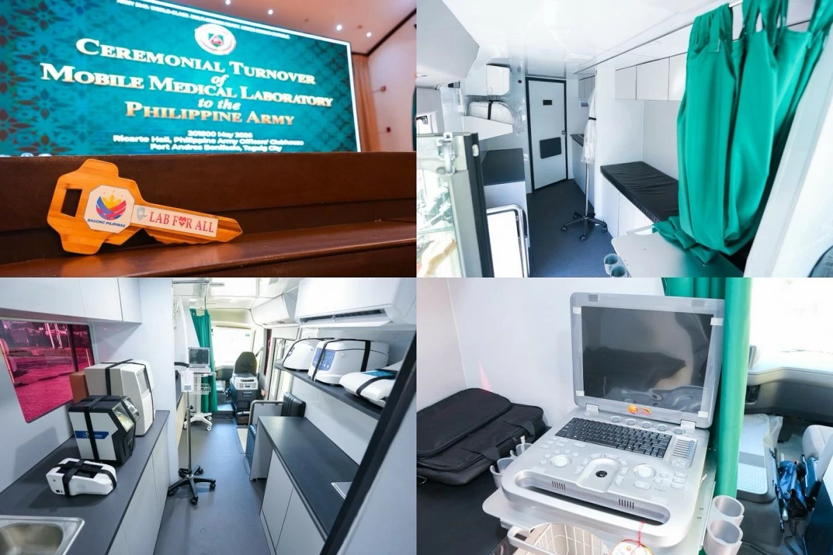 The Philippine Army receives mobile laboratory vans that will provide medical testing, early disease detection, and healthcare services to troops stationed in far-flung communities nationwide. (Photo from Liza Marcos Facebook page)