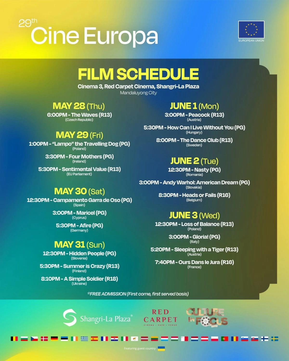 Full schedule of this year’s Cine Europa (Photo: EU Delegation in the Philippines)