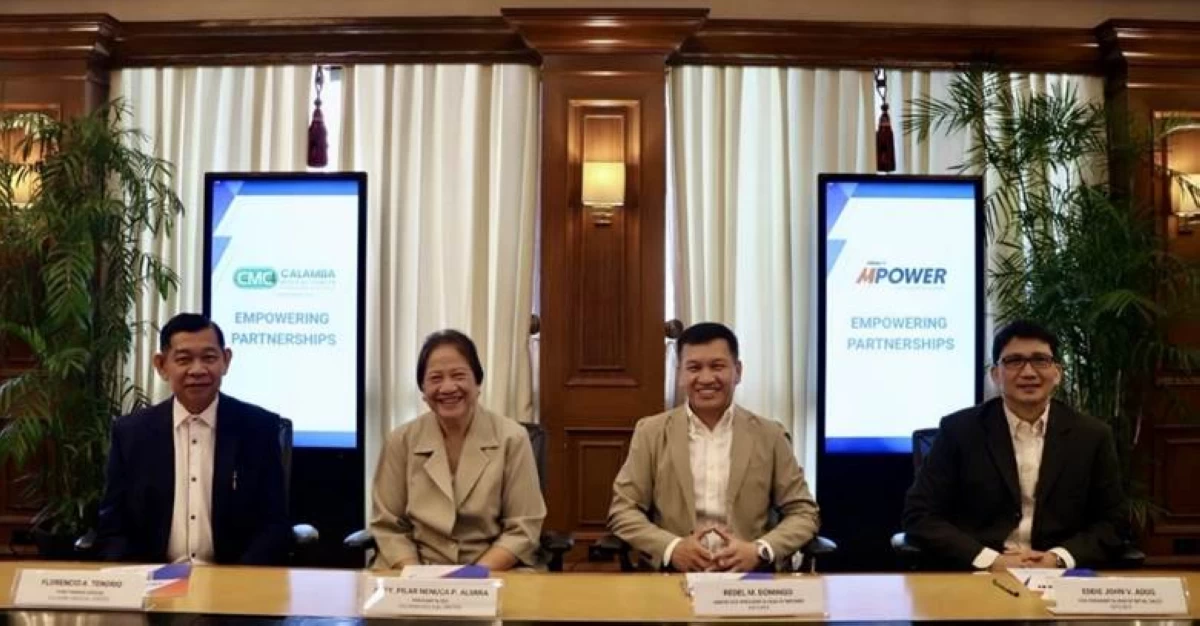 POWERING THE HEALTHCARE INDUSTRY WITH RELIABLE ENERGY. To support the continuous delivery of quality healthcare services, MPower and Calamba Medical Center have signed a Retail Electricity Supply Agreement under the Retail Aggregation Program (RAP) to energize its facilities across Laguna. Seen in photo are (L-R) Calamba Medical Center Chief Finance Officer Florencio A. Tenorio, Calamba Medical Center President and Chief Executive Officer Atty. Pilar Nenuca P. Almira, Meralco Senior Vice President and MPower Head Redel M. Domingo, and Meralco Vice President and MPower Retail Sales Head Eddie John V. Adug during the ceremonial signing held at the Meralco headquarters in Pasig City.
