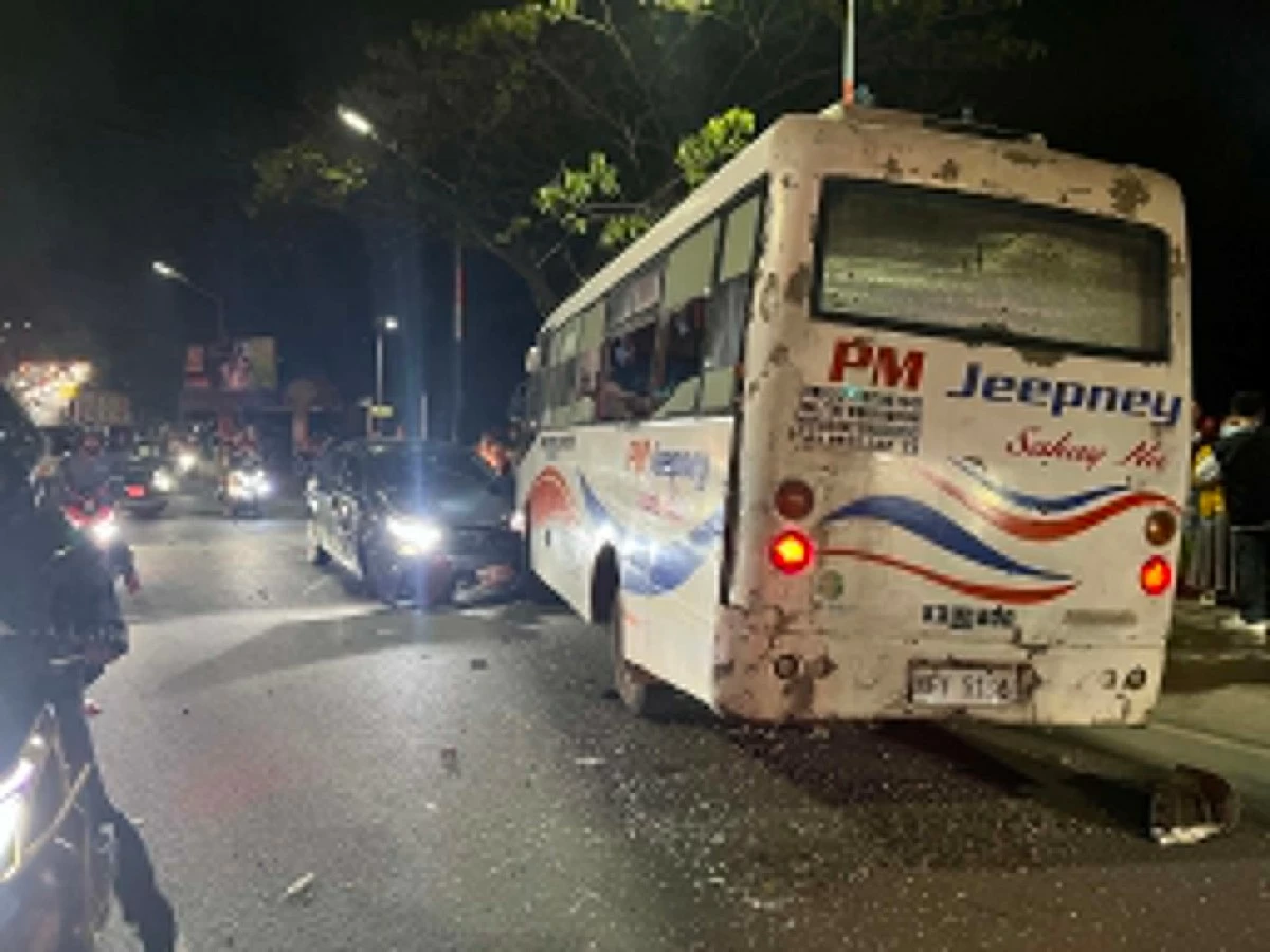Authorities responded to a road crash involving a passenger bus, a truck, and a motorcycle along Morato Avenue on Monday night. (Photo from Rizal Police)
