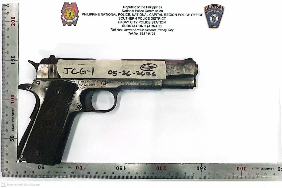 The recovered .45-caliber pistol from the arrested suspect (Photo from Pasay City Police)
