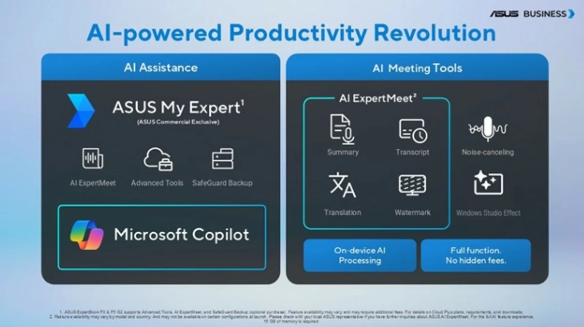 Disclaimer: ASUS MyExpert is exclusive to select ASUS ExpertBook 2026 models and will be rolled out in the Philippines in late 2026. In the meantime, select AI productivity features are available through ASUS AI ExpertMeet. Feature availability may vary by model and region. Visit asus.com/ph for the latest updates.