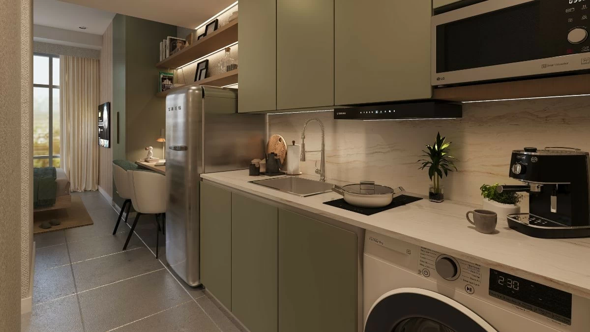 Kitchen area of studio unit