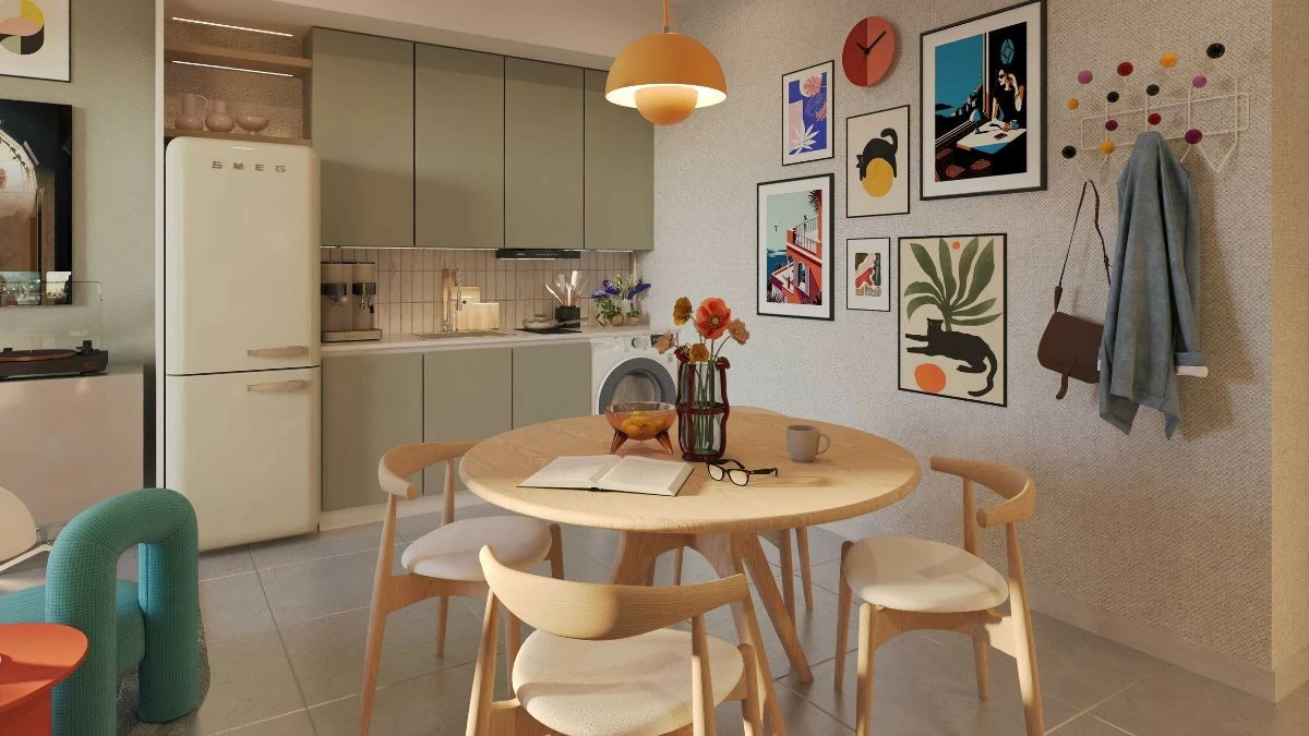 Dining and kitchen of one-bedroom unit
