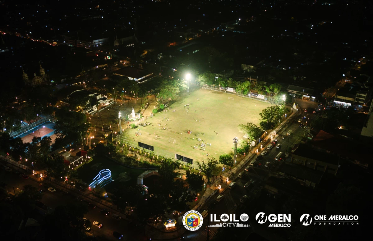 The illuminated La Paz Football Ground in Iloilo City – the first internationally compliant, plaza-based football lighting system in Western Visayas.