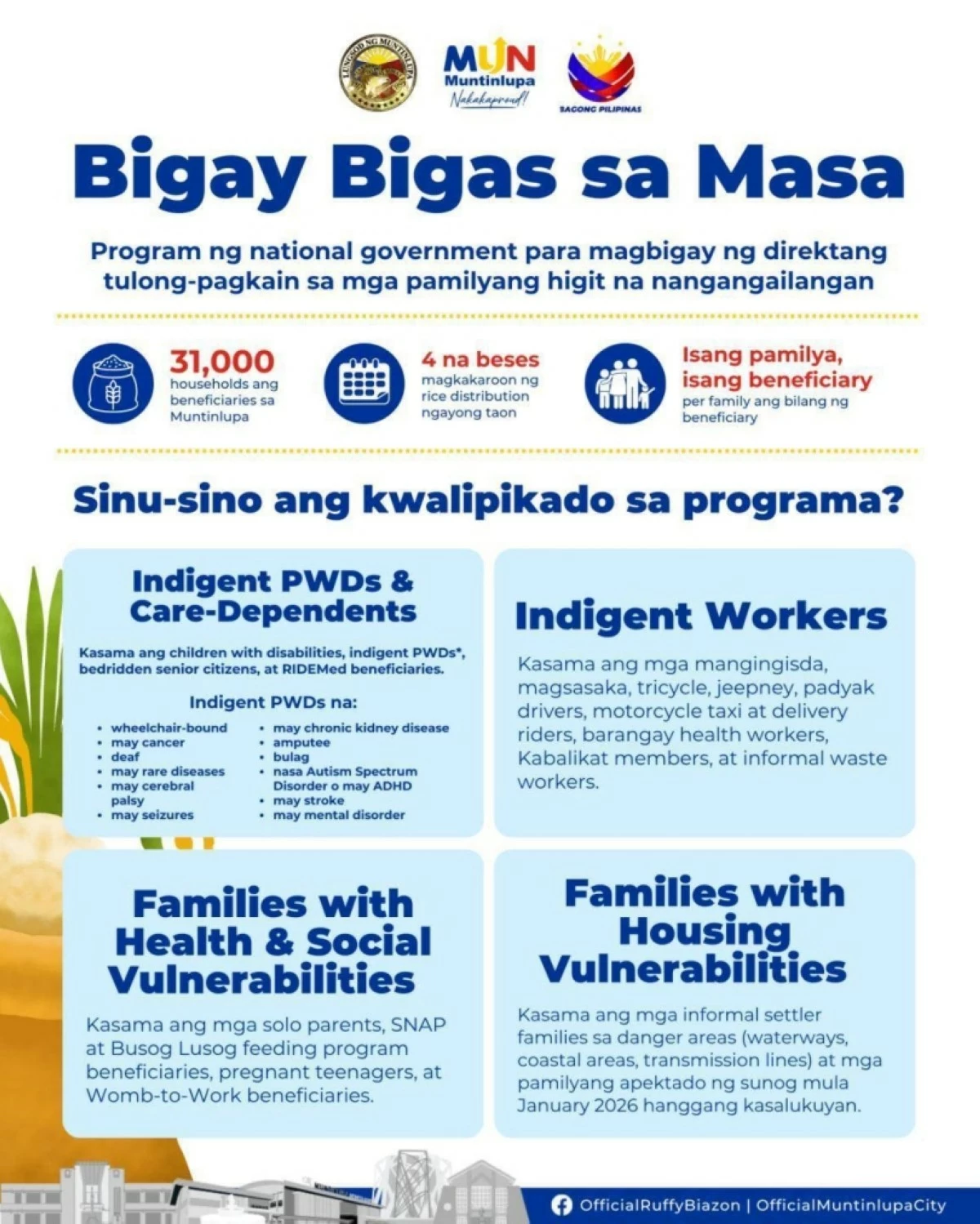 The beneficiaries of the 'Bigay Bigas sa Masa' program in Muntinlupa (Photo from Muntnilupa PIO)