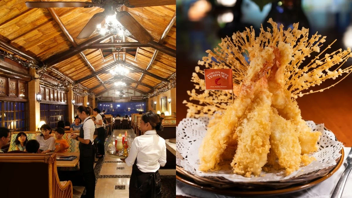 Fuji Restaurant interiors (left) and its famous 'World's Best Tempura' (Photo: Plantation Bay)