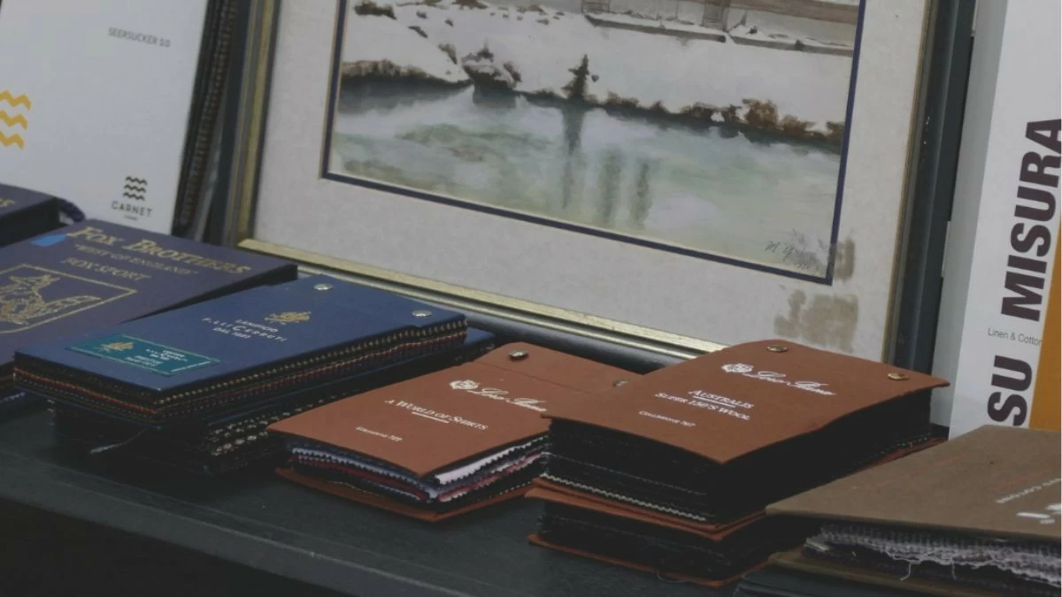 THE FABRIC STORY Swatches from St. James showcase the materials and textures available through the brand's made-to-measure program (Photo: Rafael Barredo)