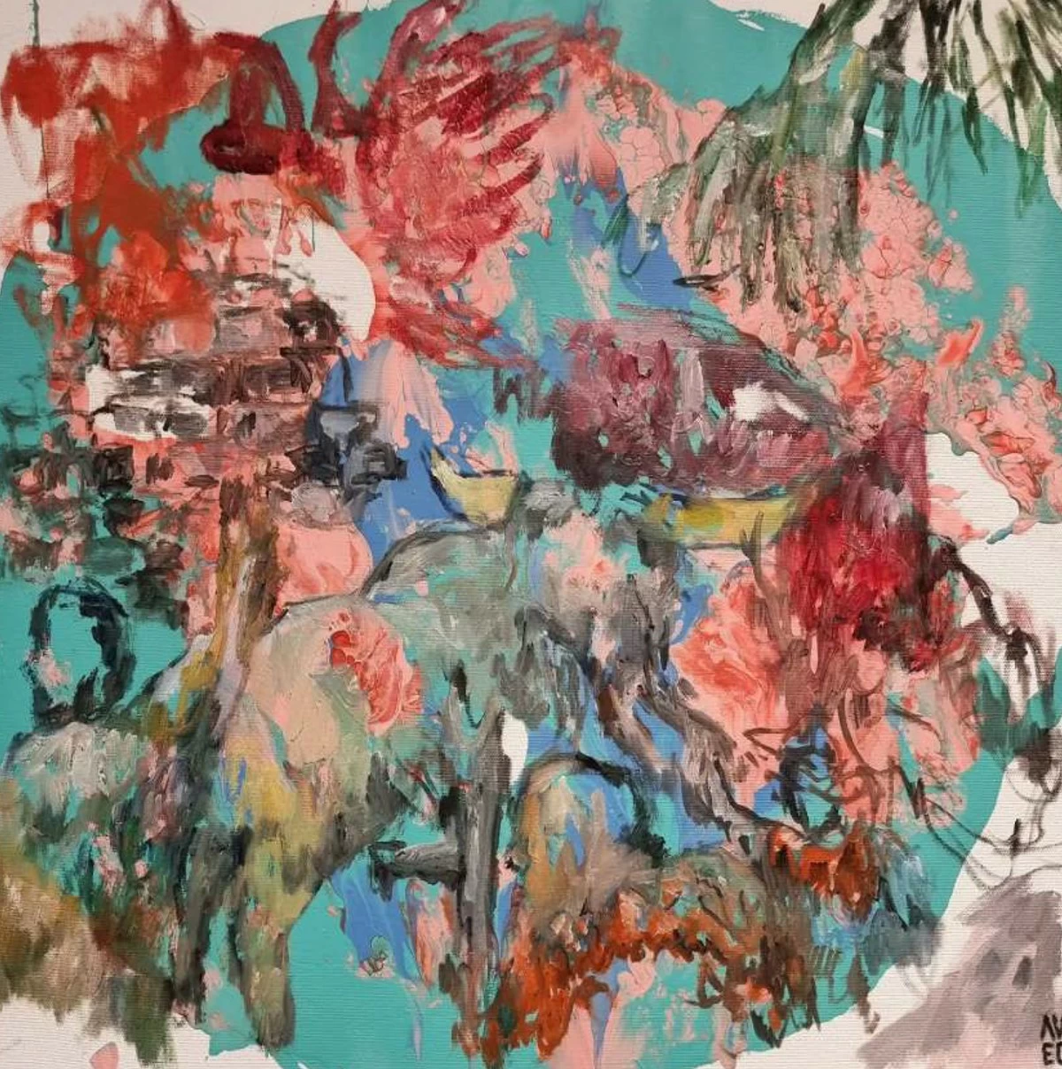 'M BISON,' enamel, pastel, and oil on canvas, 24x24 inches, Ernest Concepcion and Ana Verayo, 2026