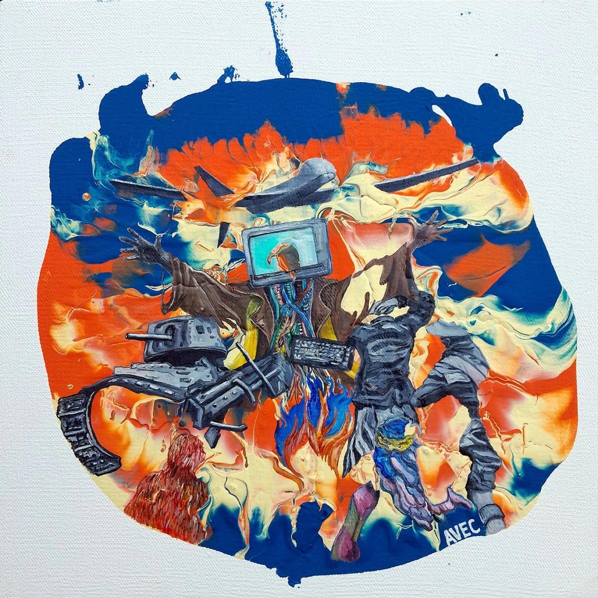 'PRESIDENT PSY-OP,' enamel and oil on canvas, 12x12 in, Ana Verayo and Ernest Concepcion, 2026