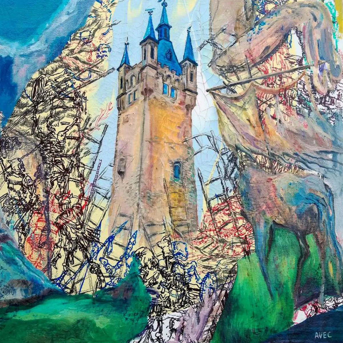 'KINGDOM CUM,'  oil and ink on canvas, 12x12 inches, Ernest Concepcion and Ana Verayo, 2026