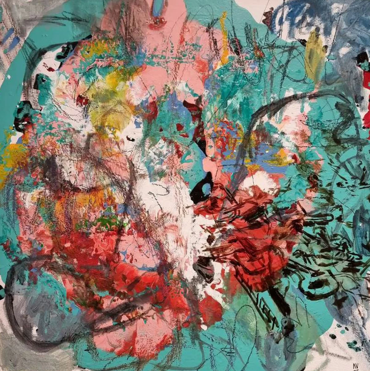 'JUMBO,' enamel, pastel, and oil on canvas, 30x30 inches,  Ernest Concepcion and Ana Verayo, 2026