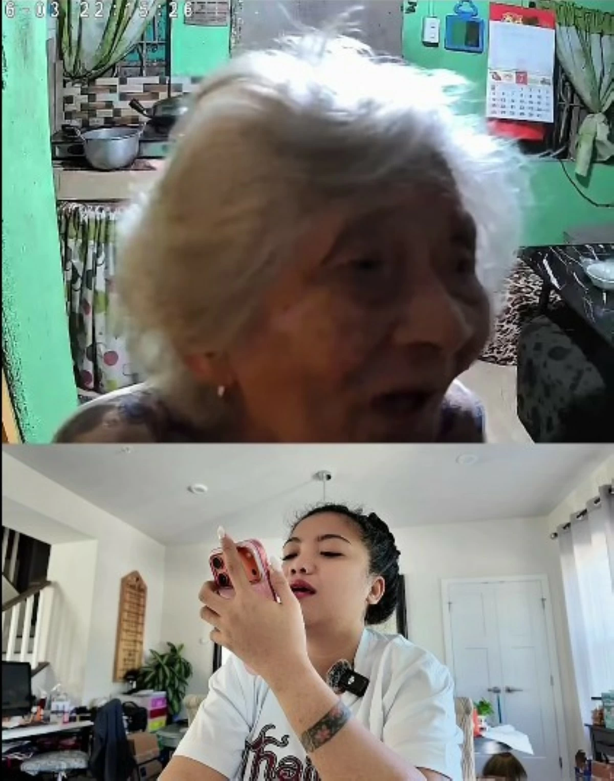 A screenshot of Cj and her lola talking through the CCTV. (c) Screengrab from Cj's Facebook. 