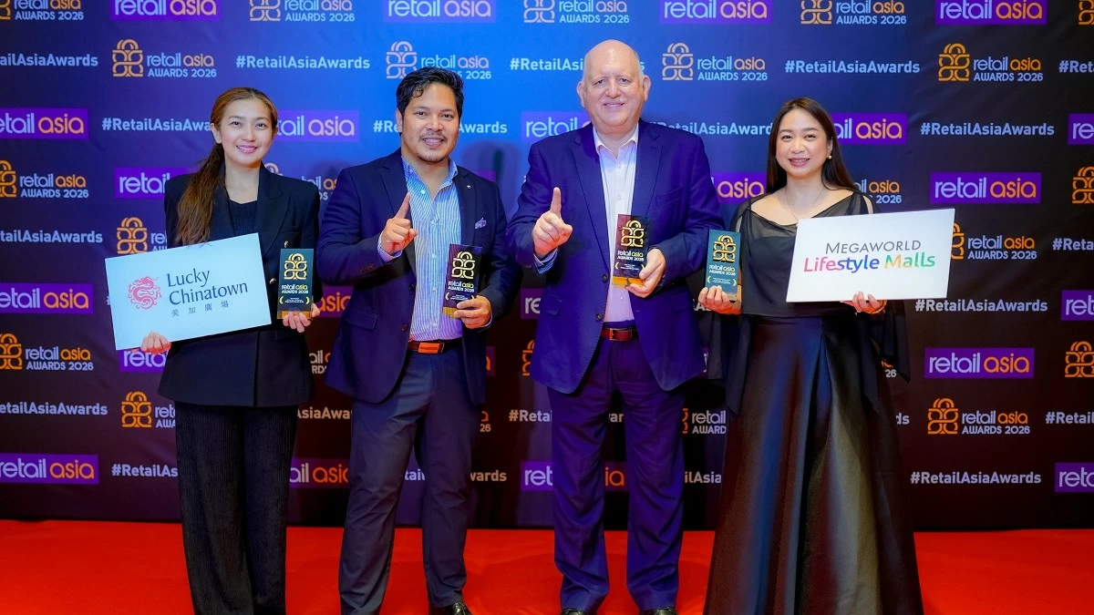 Megaworld Lifestyle Malls marked a major milestone at the 2026 Retail Asia Awards in Singapore, taking home four wins across its mall portfolio and extending its Mall of the Year in the Philippines streak for the fourth consecutive year. The recognition reinforces the group’s strong regional standing and its continued focus on developing lifestyle destinations defined by relevance, character, and meaningful community connection. In photo are Megaworld Lifestyle Malls representatives (from left) Nori Mizoguchi, Head of Mall Commercial Strategy & Performance; Lorence Aurelio, Vice President and Head of Key Accounts and Leasing; Graham Coates, First Vice President and Head of Megaworld Lifestyle Malls; and Tinay Villanueva, Senior Assistant Vice President and Head of Brand, Creatives, and Marketing.