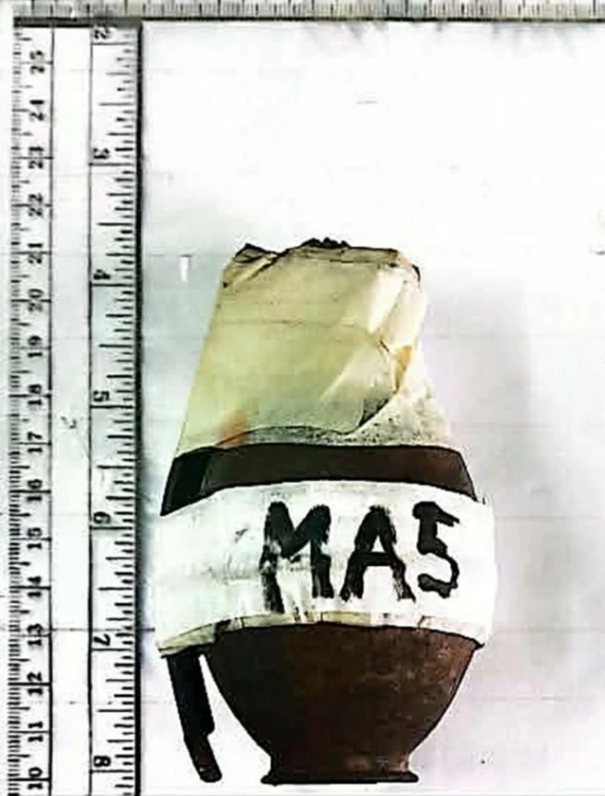 The grenade confiscated by the police from a robbery suspect in Taguig (Photo from Taguig police / SPD)