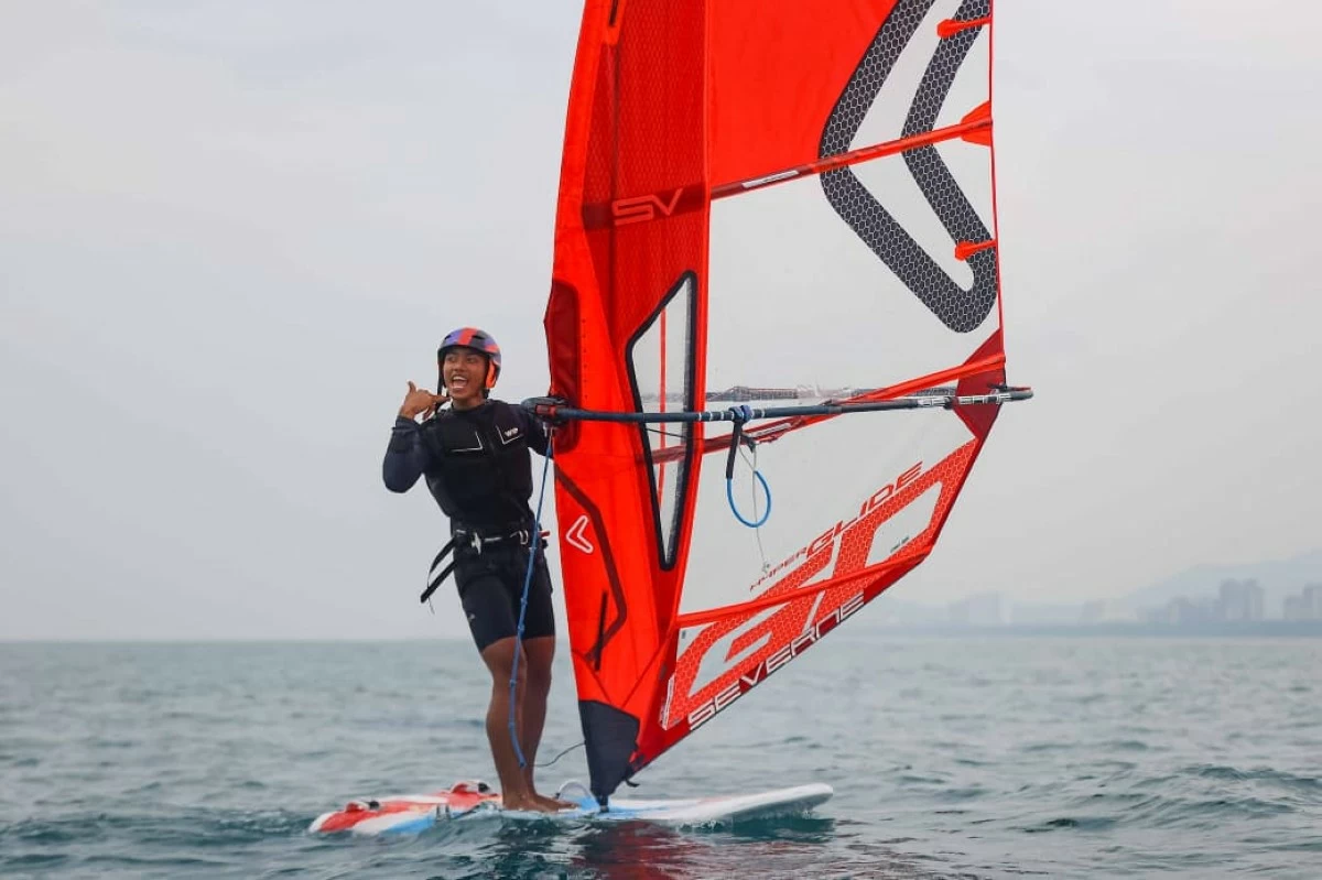 DHENVER CASTILLO reacts after a fruitful run in Sanya, China.
