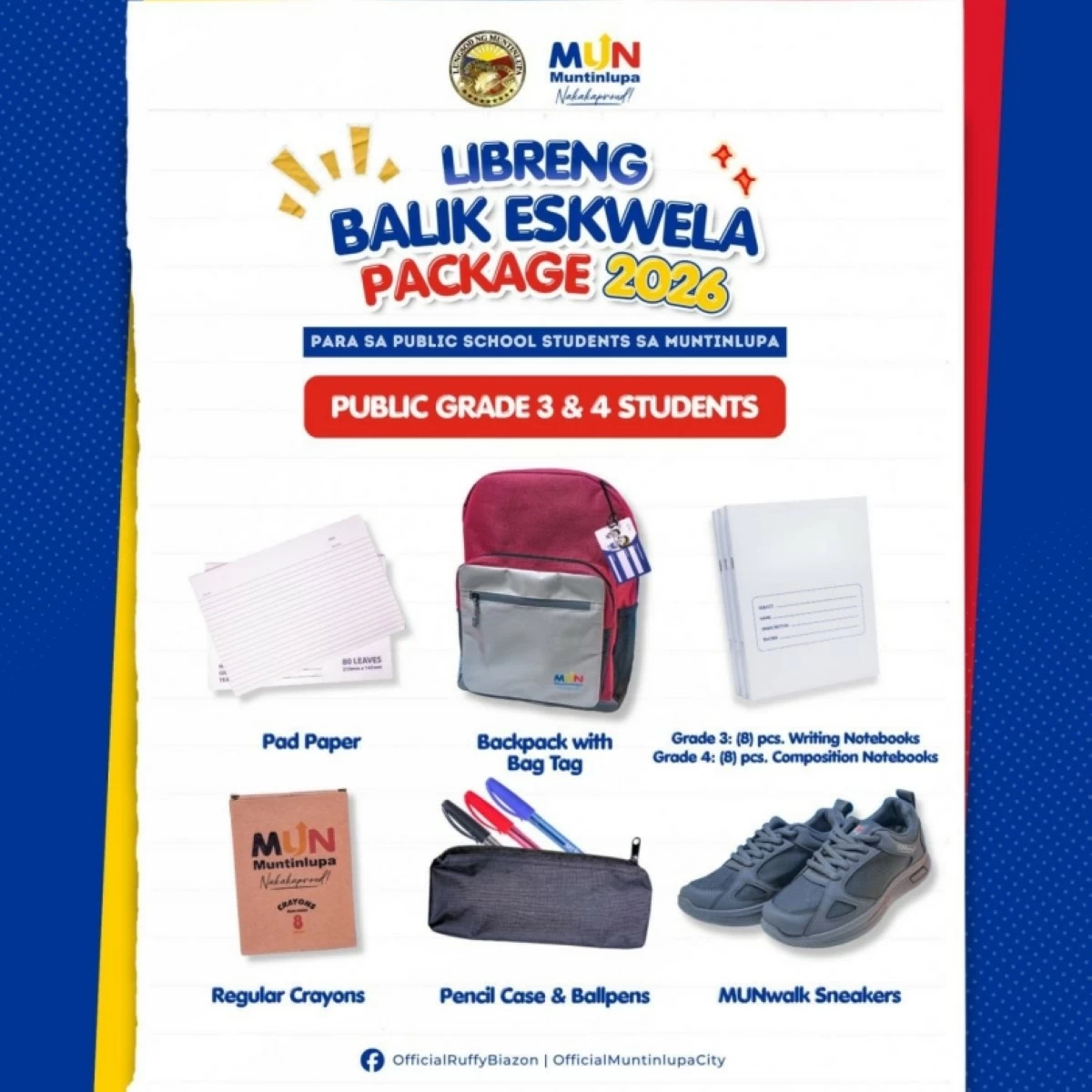 The Muntinlupa City government's Balik Eskwela Package 2026 (Photo from Muntinlupa PIO) 