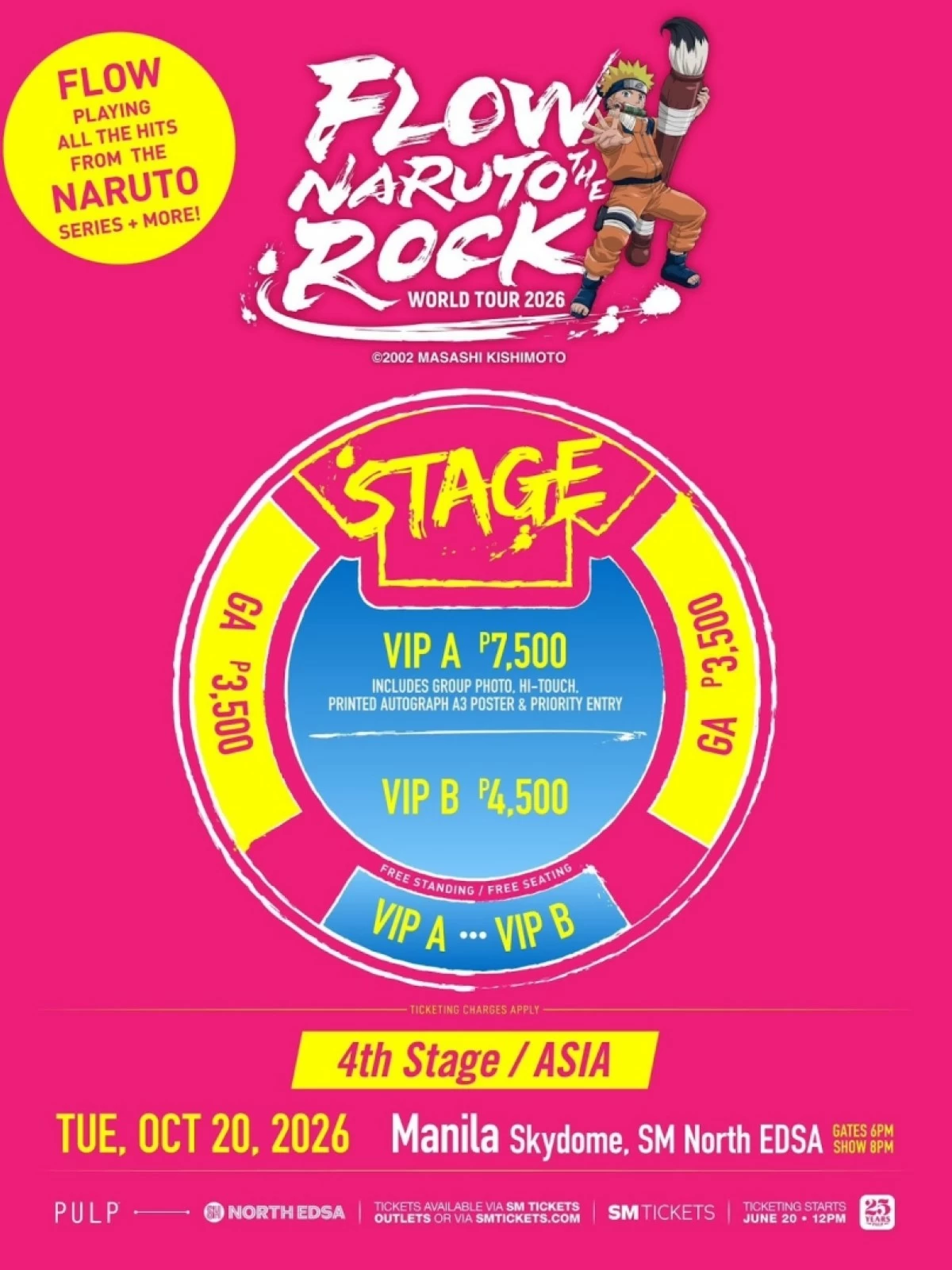 The seat map for the Flow World Tour 2026 “Naruto The Rock